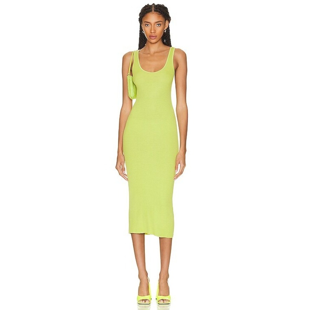 ENZA COSTA Silk Rib Midi Tank Dress Women Medium Lime Green Sleeveless NEW